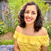 Portrait of Aimee Nezhukumatathil in yellow blouse