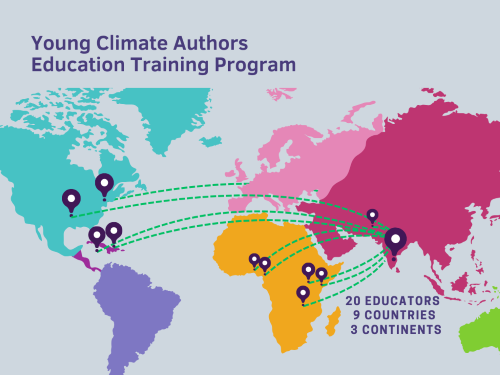 a graphic of a world map depicting the reach of CEE Chane Fellow Aneesa's project