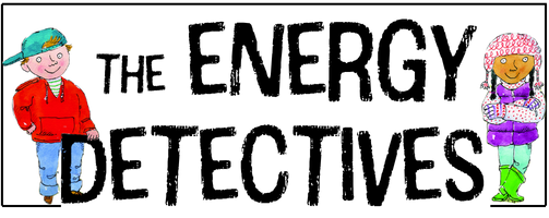 Two illustrations of children next to text that reads "The Energy Detectives"