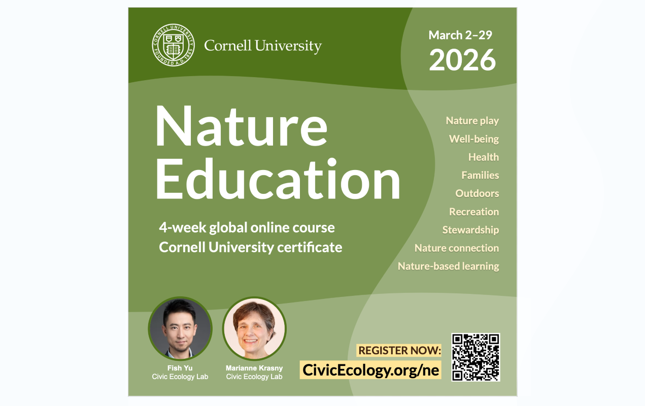 Green square graphic with text that reads "Cornell University, Nature Education"