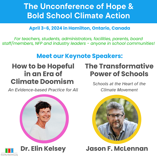 Graphic advertising the Unconference and the 2 keynote speakers, Dr. Elin Kelsey and Jason F. McLennan