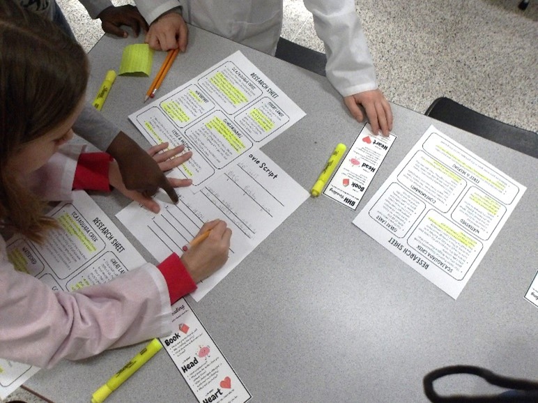 Students work to gether to fill out worksheets