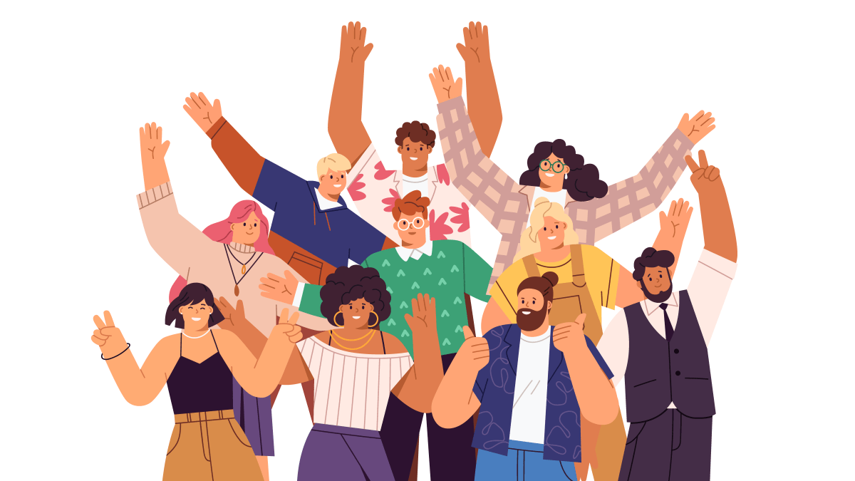 illustration of happy people waving