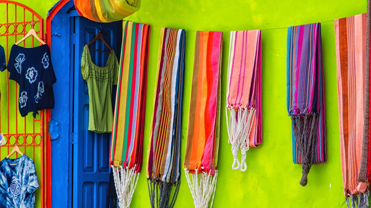 colorful hammocks hanging on rope
