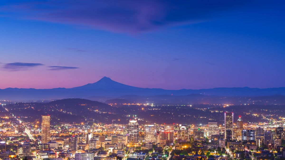 Portland, Oregon landscape at night