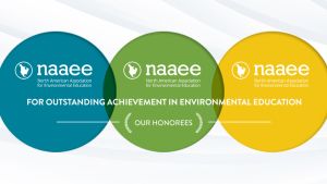 Three circles signifying awards