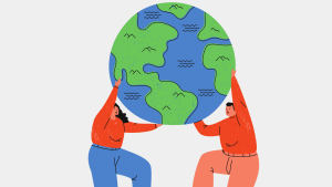 illustration fo two people holding up the world