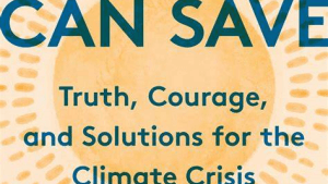 Book cover showing an illustration of a yellow sun with blue text in bold: All We Can Save: Truth, Courage, and Solutions for the Climate Crisis. Edited by Ayana Elizabeth Johnson & Katharine Keeble Wilkinson