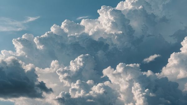 A cloudy blue sky.