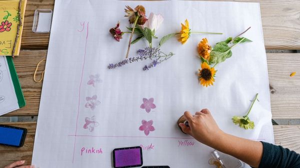 large graph paper with stamps and flowers