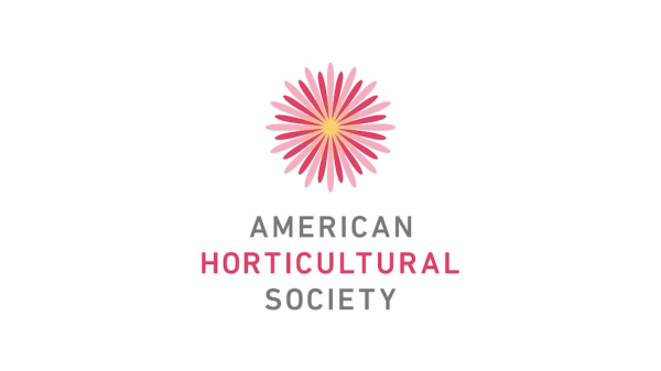 American Horticultural Society AHS Logo, a pink flower at the top of the image with the text "American Horticultural Society" under it