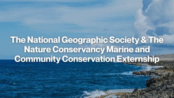 A banner announcing an externship program offered by National Geographic and Nature Conservancy on a ocean background 