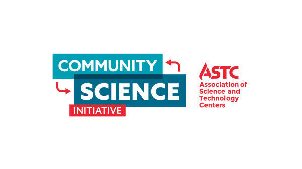 ASTC Community Science Initiative Two logos, one in blue displaying "Community Science Initiative" and the other displaying "ASTC, Association of Science and Technology Centers"