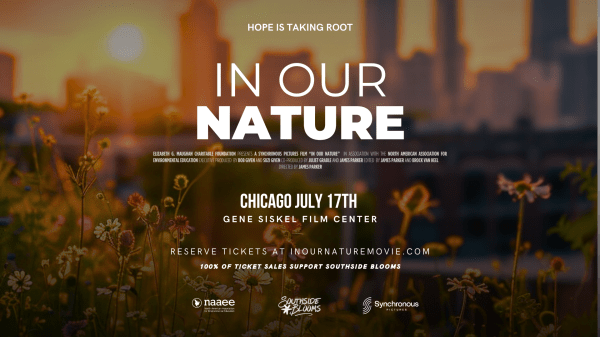 Chicago skyline in the background with text that reads, "In Our Nature" in front