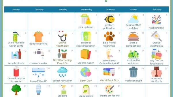 April 2026 Calendar with daily activities for Earth Month