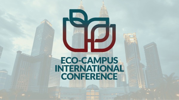 "Eco-campus international conference" text in front of the Kuala Lumpur skyline