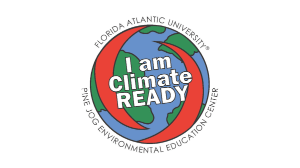 FAU Climate READY Sticker Students-designed Climate READY sticker with text that reads "I am Climate READY"