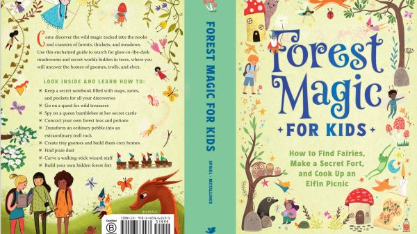 Forest Magic for Kids The title Forest Magic for Kids framed with whimsical illustrations including little fairies, gnomes, owls, moles, and mushrooms