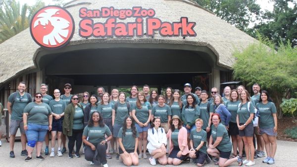 A group of teachers in front of the San Diego Zoo Safari Park during the Teacher Workshops in Conservation Science