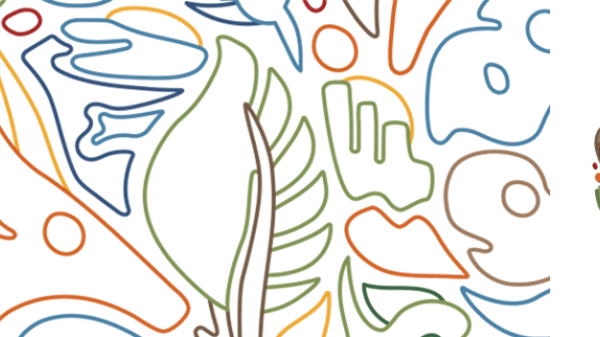 Abstract line art on white background, IUCN logo on right.