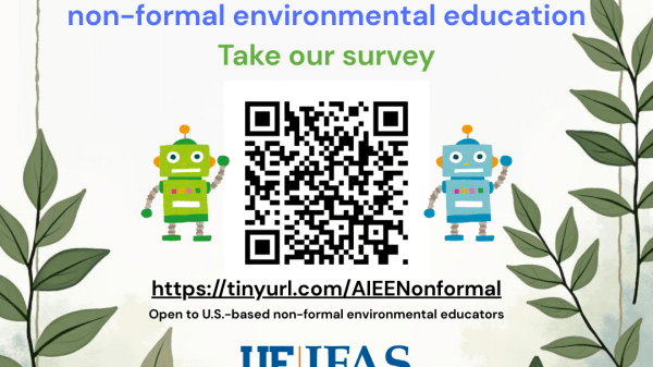 "Share your perspective about the role of AI in nonformal environmental education. Take our survey." UF IFAS University of Florida