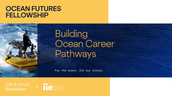 A banner announcing the  2026 Ocean Futures Fellowship featuring a diver on a boat in the background.