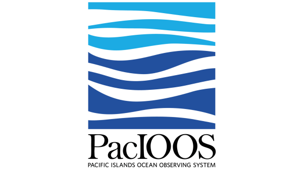 Logo with graphic blue waves and text that reads "PacIOOS, Pacific Islands Ocean Observing System"