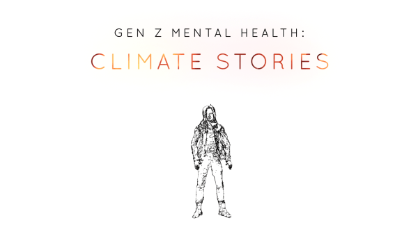 Gen Z Mental Health Climate Stories press image Gen Z Mental Health Climate Stories poster with a sketch of a person under the title