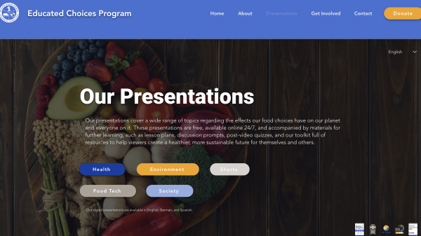 Screenshot of the presentations page of the Educated Choices Program's website