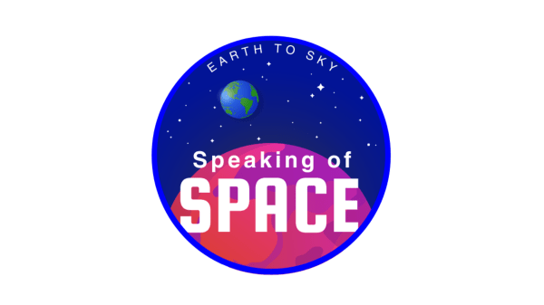 Speaking of Space A logo with the Earth in the background against a field of stars with a pink planet in the foreground. Text reads "Speaking of Space"