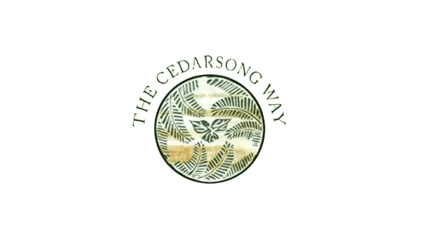The Cedarsong Way On-Site Teacher Training The words, 'The Cedarsong Way' are atop an image of sword fern fronds surrounding a trillium flower.