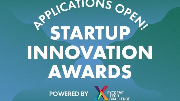 A banner announcing the WFF Startup Awards in light blue background