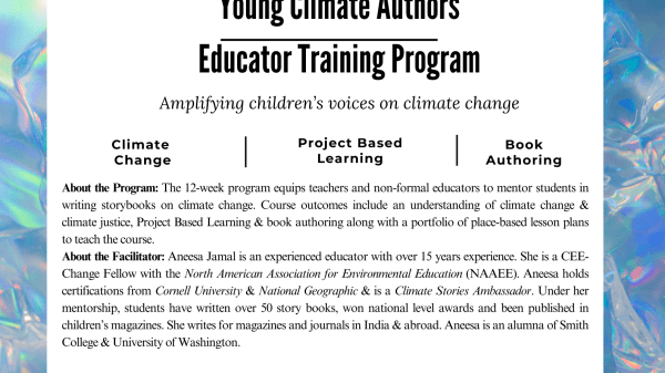 Online, 12-week, Educator Training course for Young Climate Authors to equip adults to mentor children's climate storytelling. Course starts Sept 7th 2024