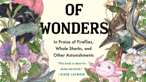 Wold of Wonders book cover design with flowers birds animals