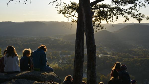 Group of students on a mountain ridge