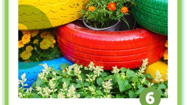 Colorful planters made out of tires