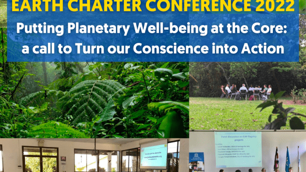 A 2 x 3 grid of photos of people working together outdoors