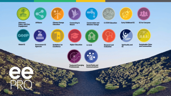 eePRO Group logos with labels above a dark shrub-covered hillside