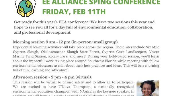 White flyer with a header image of green plants. Text is in this post.