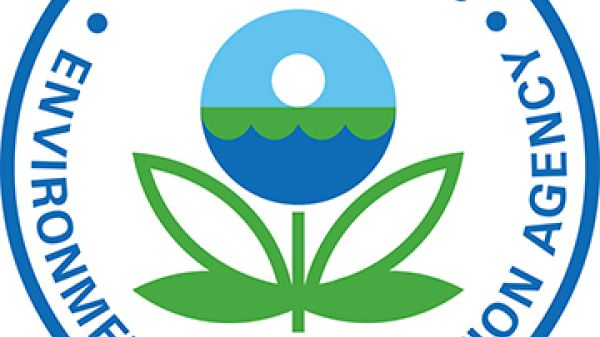 epa round logo, "United States Environmental Protection Agency" blue type in circle around green and blue flower vector drawing