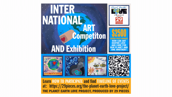 Planet Earth Love Project graphic/poster for social media, along with url and QR code to access project information