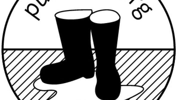 The Public Lab Logo shows a pair of black rubber boots in a puddle of water. 