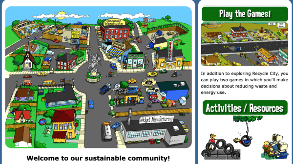 Comic book representation for a recycling on-line game and activity page fro the U.S. EPA