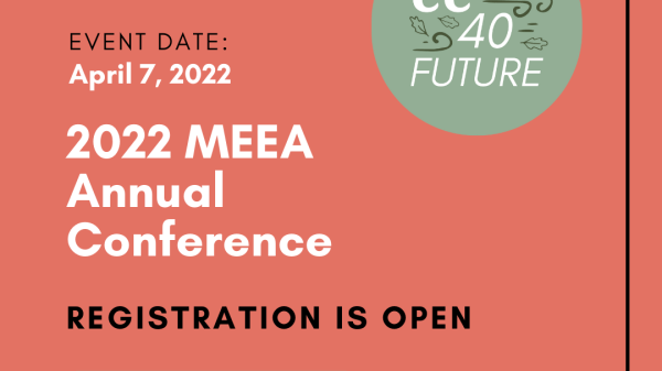 Orange background with black and white text (included in post). Green circle MEEA ee 40 FUTURE logo in upper right corner.