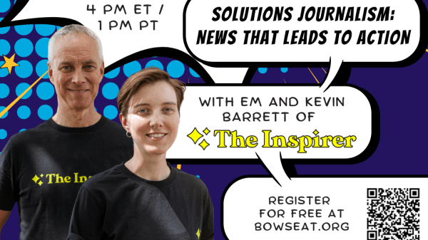 Dark blue background graphic with textured blue dots. In the front are two cut out images of two persons. Comic-style speech graphics contain text, included in body of post