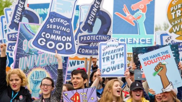 College and high school students protesting climate change