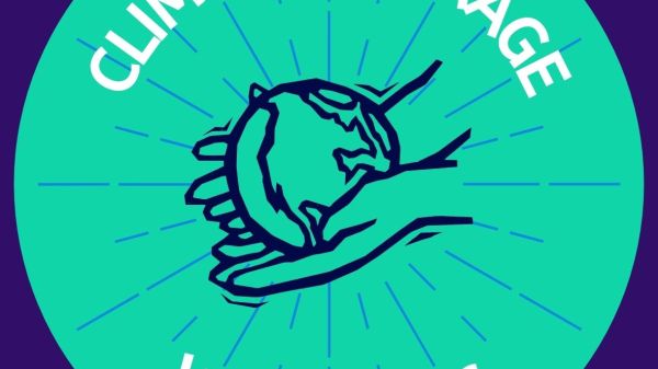 Purple and Green logo with the text: Climate Courage Workshops