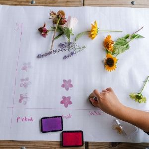 large graph paper with stamps and flowers