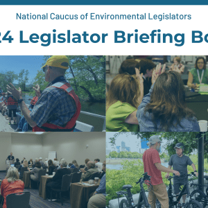 Blue bar at the top and blue text that says, "National Caucus of Environmental Legislators. 2024 Legislator Briefing Book" The NCEL logo is at the bottom.
