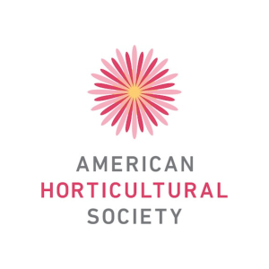 AHS Logo, a pink flower at the top of the image with the text "American Horticultural Society" under it